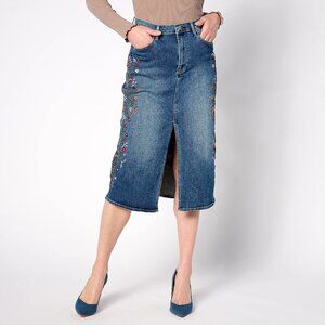 Driftwood Jeans Embroidered Stretch Denim Piper Skirt - Women's 18W